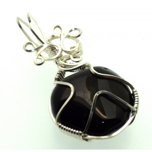 Apache Tear Gemstone Silver Plated Wire Wrapped Pendant 11